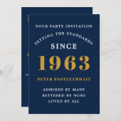 60誕生日1963青金ゴールド追加の名前（年） 招待状 (正面/裏面)