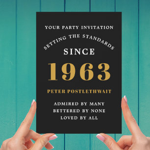60誕生日1963黒金ゴールド追加の名前の年 招待状