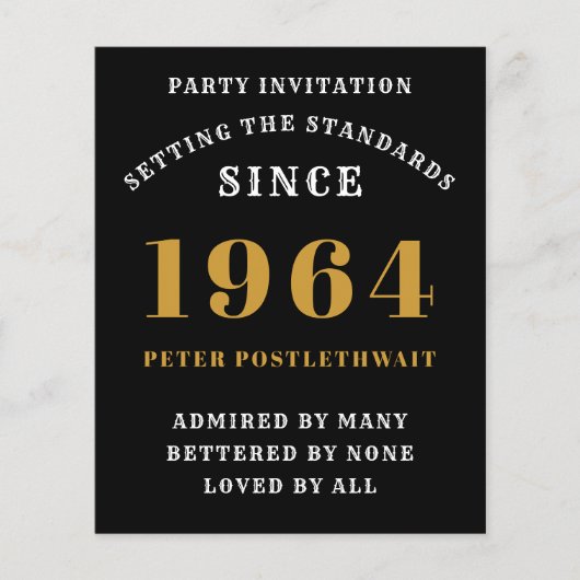 60誕生日1964ブラック金ゴールドパーソナライズされたのために チラシ (正面)