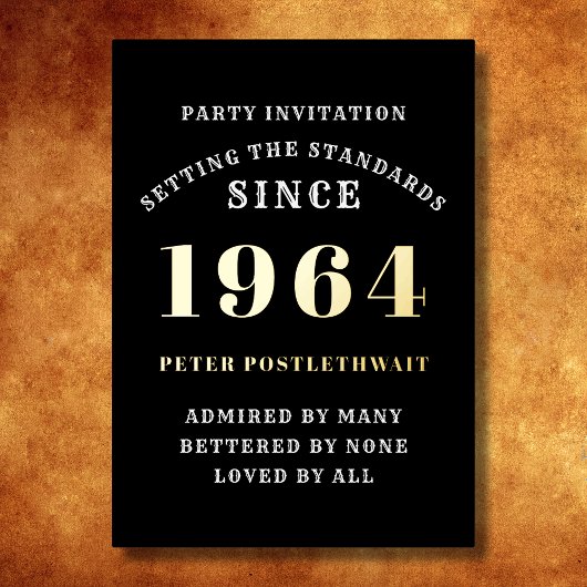 60誕生日1964ブラック金ゴールドパーソナライズされたのために 箔招待状