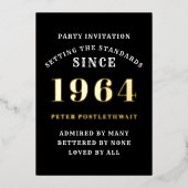 60誕生日1964ブラック金ゴールドパーソナライズされたのために 箔招待状 (正面)