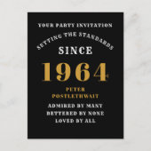 60誕生日1964黒金ゴールド招待状 ポストカード (正面)