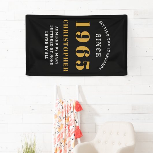 60誕生日1965生まれ名を追加黒い金ゴールド 横断幕 (インサイチュ)