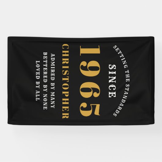 60誕生日1965生まれ名を追加黒い金ゴールド 横断幕 (横)