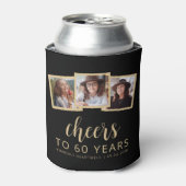 60誕生日3フォトブラック金ゴールドスクリプト応援 缶クーラー (缶正面)