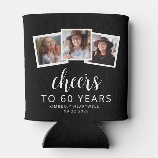 60誕生日3フォトブラック金ゴールドスクリプト応援 缶クーラー (裏面)