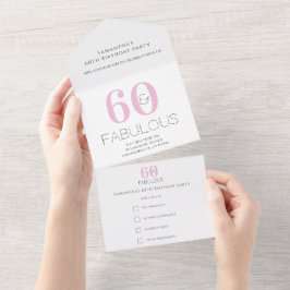 60誕生日60と素晴らしいピンクのパーティー オールインワン招待状