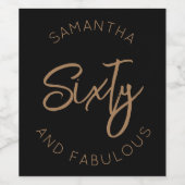 60誕生日60と素晴らしいブラックモダン金ゴールド ワインラベル (シングルラベル)