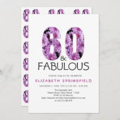 60誕生日60と素晴らしい紫のフローラ 招待状 (正面/裏面)