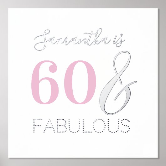 60誕生日60と素晴らしい誕生日ピンクシルバー 箔ポスター (正面)