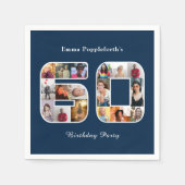 60誕生日60フォトコラージダークブルー スタンダードカクテルナプキン (正面)