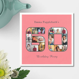 60誕生日60フォト赤面ピンク スタンダードカクテルナプキン