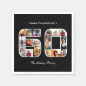 60誕生日60フォト・コラージュ白黒 スタンダードカクテルナプキン (正面)