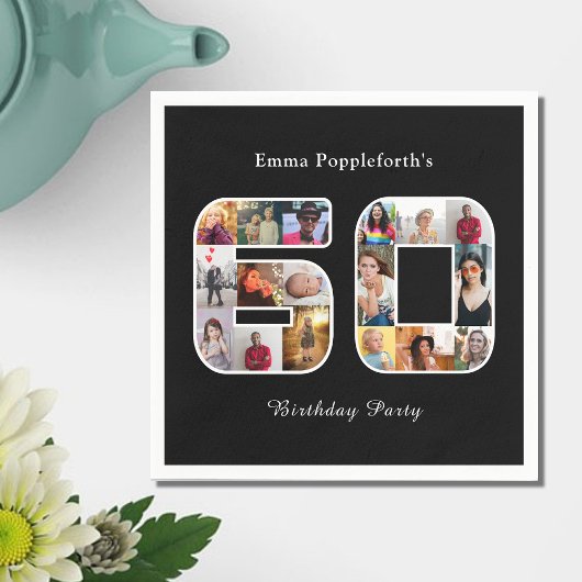 60誕生日60フォト・コラージュ白黒 スタンダードカクテルナプキン