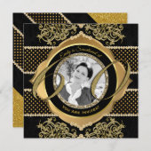 60誕生日60番目の金ゴールドダイヤモンドフォトフレーム 招待状 (正面/裏面)