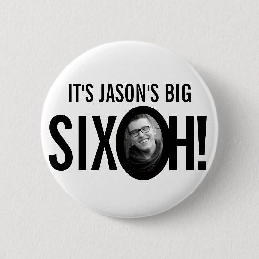 60誕生日6 oh名前をカスタムするフォト白黒 缶バッジ (正面)
