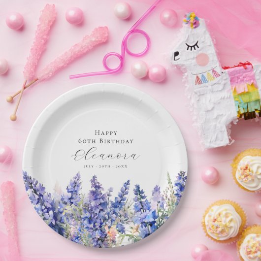 60誕生日7月誕生フラワーラークスパーカスタム ペーパープレート (パーティー)