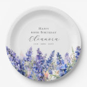60誕生日7月誕生フラワーラークスパーカスタム ペーパープレート (正面)