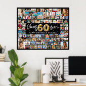 60誕生日92枚の写真ブラック金ゴールド応援 ポスター (ホームオフィス)