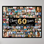 60誕生日92枚の写真ブラック金ゴールド応援 ポスター (正面)