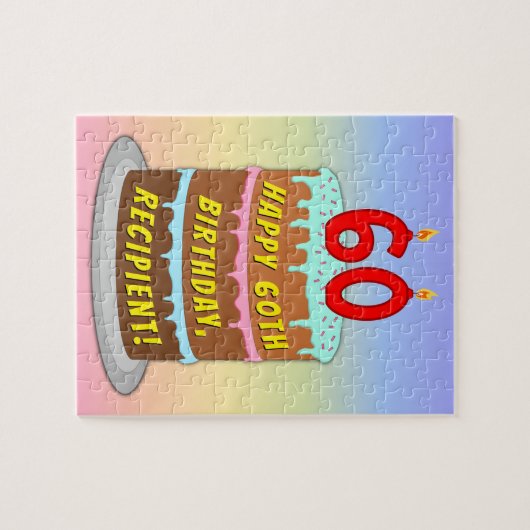 60誕生日:おもしろいケーキとキャンドル+名前をカスタムする ジグソーパズル (横)