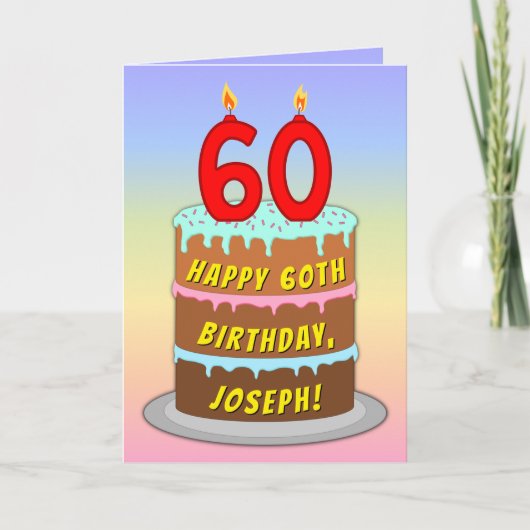 60誕生日—おもしろいケーキ&ろうそく、名前をカスタムする付き カード (正面)