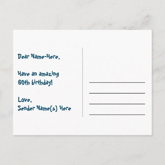 60誕生日:おもしろいハートパターン、レインボー60 ポストカード (裏面)