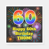 60誕生日:おもしろい花火パターン+虹60 スタンダードランチョンナプキン (正面)