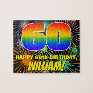 60誕生日:おもしろい、カラフル祝いの花火 ジグソーパズル