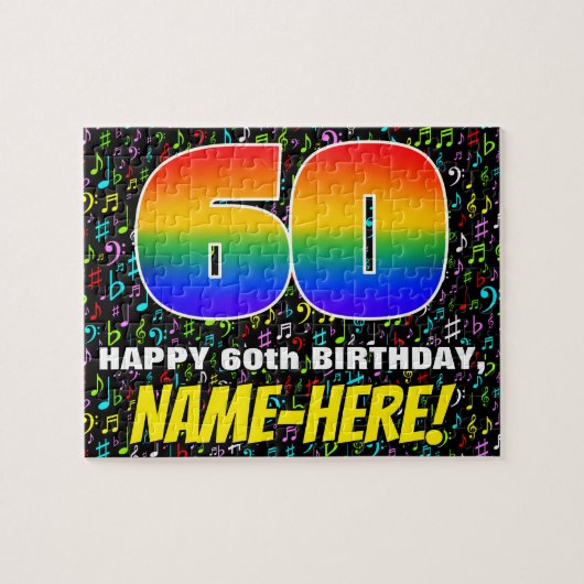 60誕生日:おもしろい、カラフル音楽シンボル、「60」 ジグソーパズル (横)