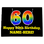 60誕生日～おもしろい, カラフル, 鮮やか, Rainbow 60 ラージペーパーバッグ (正面)