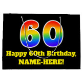 60誕生日～おもしろい, カラフル, 鮮やか, Rainbow 60 ラージペーパーバッグ (裏面)