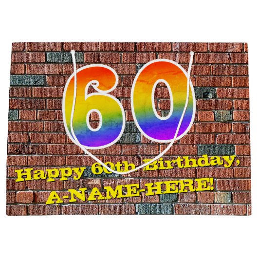 60誕生日:おもしろい、グラフィティインスパイアレインボーー# 60 ラージペーパーバッグ (正面)