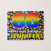60誕生日:おもしろい、愛するハートシェイプ+「60」 ジグソーパズル (横)
