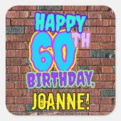 60誕生日-おもしろい、落書きルッインスパイアク スクエアシール (正面)