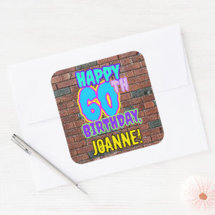 60誕生日-おもしろい、落書きルッインスパイアク スクエアシール