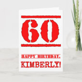 60誕生日:おもしろい、赤ゴムスタンプルックインスパイアス カード (正面)