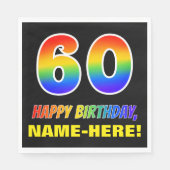 60誕生日:はっきりした,おもしろい,シンプル虹, 60 スタンダードランチョンナプキン (正面)