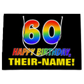60誕生日:はっきりした,おもしろい,シンプル虹， 60 ラージペーパーバッグ (正面)