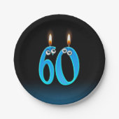 60誕生日（ろうそく火の付いた） ペーパープレート (正面)