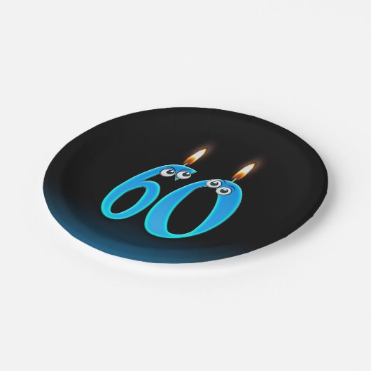 60誕生日（ろうそく火の付いた） ペーパープレート (アングル)