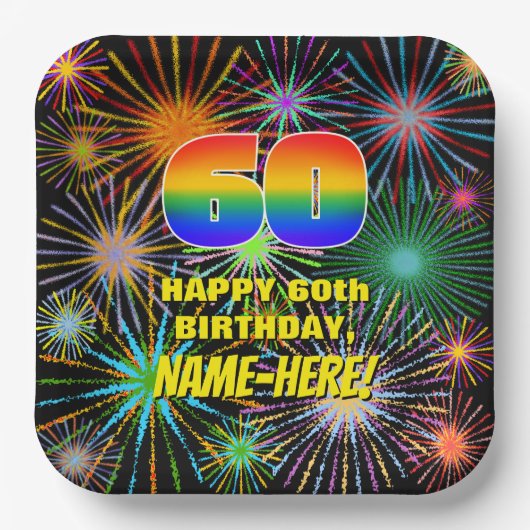 60誕生日:カラフルおもしろい祝賀花火 ペーパープレート (正面)