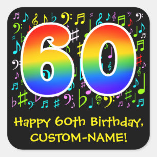60誕生日:カラフル音楽シンボル、レインボー60 スクエアシール