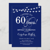60誕生日 – ネイビーブルーホワイト 招待状 (正面/裏面)