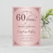 60誕生日-バラ金ゴールドダマスク 招待状 (スタンド正面)