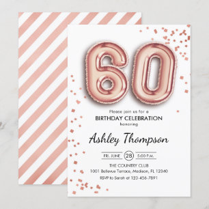 60誕生日-バラ金ゴールドバルーン 招待状