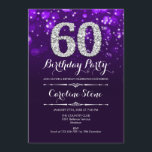 60誕生日 – パープルシルバー 招待状<br><div class="desc">60誕生日招待状。紫エレガント白デザインとグリッター銀フェイク。大人の誕生日。ダイヤモンドとスクリプトフォントを搭載。男女の招待状。誕生日パーティスタイリッシュに最適。メッセージもしの詳細なカスタマイズが必要。</div>