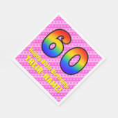 60誕生日：ピンクストライプのハート、レインボー# 60 スタンダードランチョンナプキン (角)