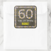 60誕生日:フローラ番号フェイク、木目、名前 スクエアシール (バッグ)