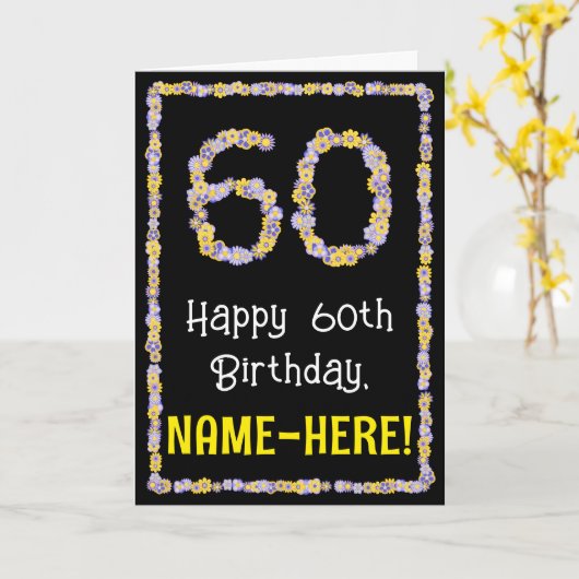 60誕生日:フローラ花数名前をカスタムする カード (黄色い花)